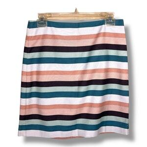 Size 4 Ann Taylor Loft Stripes Pencil Skirt Pastel  Zip Closure Lined Peach Teal